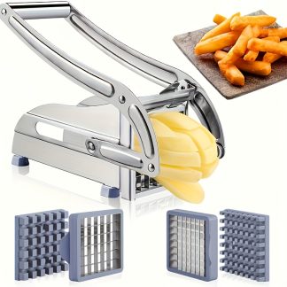 Heavy-duty Stainless Steel French Fry Cutter with Adjustable Thickness and Suction Cup Base - Multi-purpose Vegetable Slicer for Potatoes and Cucumbers - Perfect for Home Kitchens, Birthday Gifts, Kitchen Gadgets, Sturdy and Durable Handle Design.