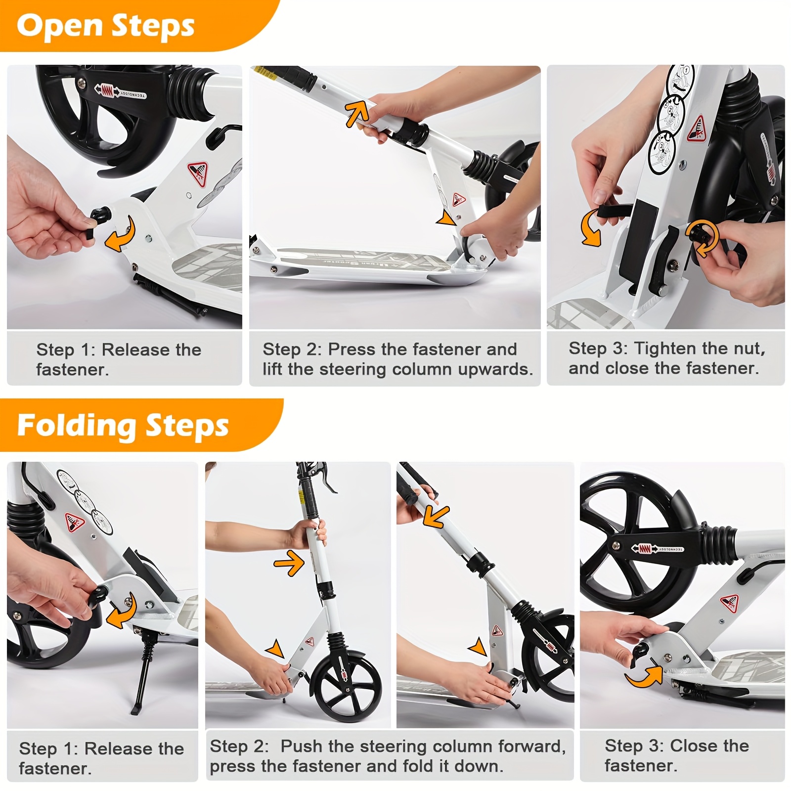 Adult Kick Scooter, Non-Motorized with 200 Mm Large Wheels, Features Disc Brakes, Back Strap, And Double Suspension, Foldable Design, Without Battery - Image 2