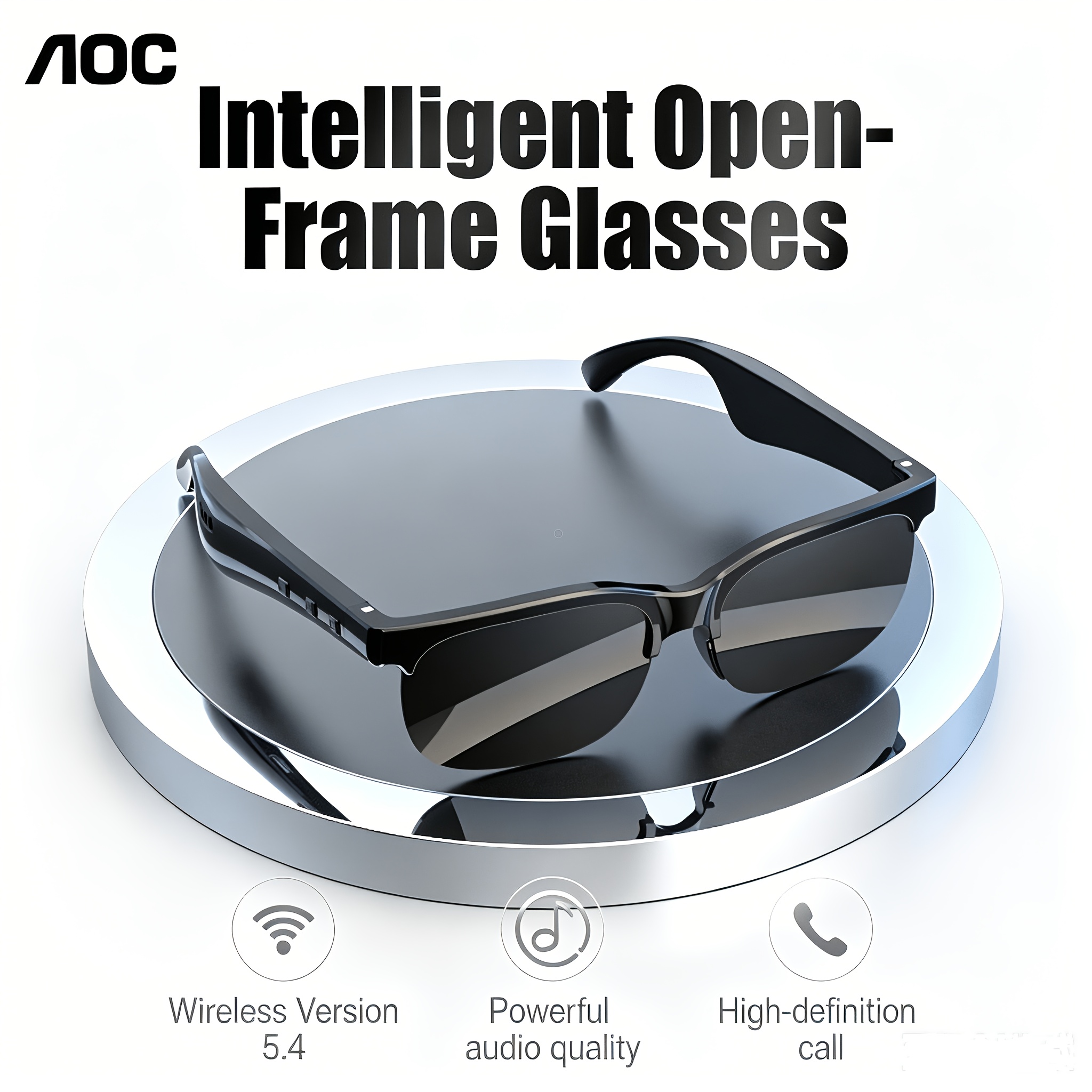 AOC New Smart Glasses, Black Half Frame Glasses, Full of Texture, Wireless Glasses with Wireless Earphones, Support Hands-Free Calls And Music, Lightweight Design, Volume Control Buttons, Built-In Capacitive Microphone, USB Charging - Image 4