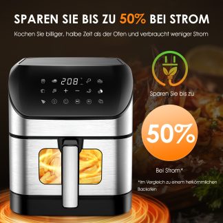 Air Fryer 9L with Easy-View Window Square Air Fryer 10-in-1 Air Fry, Roast, Reheat, Dehydrate, Bake, Steam, Fries, Custard, Chicken, Wings, Sea Food, Vegetabels