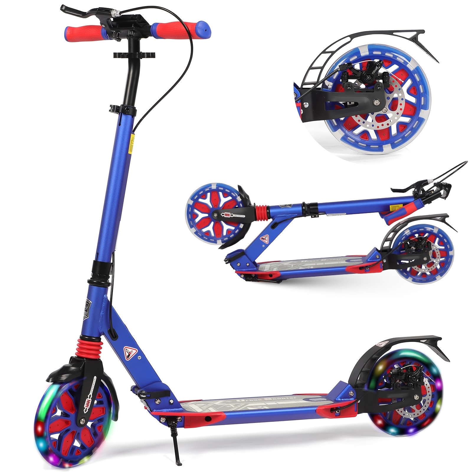 Adult Kick Scooter, Non-Motorized with 200 Mm Large Wheels, Features Disc Brakes, Back Strap, And Double Suspension, Foldable Design, Without Battery - Image 5