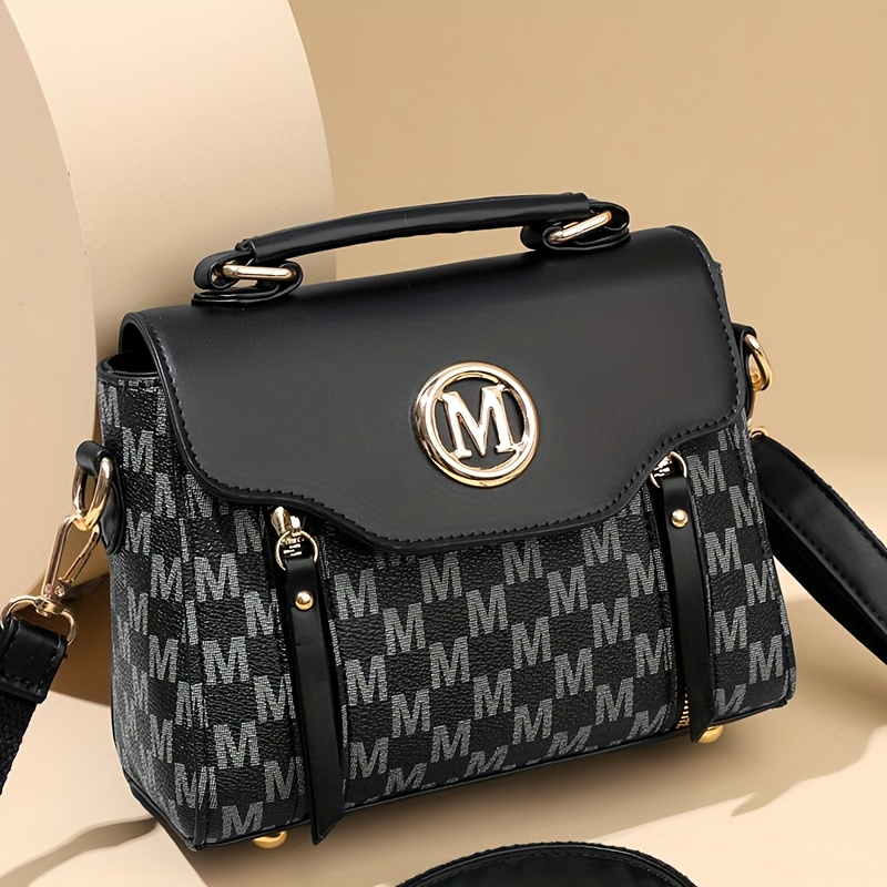 Women'S Fashion Old Flower Elegant Letter Pattern Decoration Crossbody Bag, Large Capacity Academy Style Color Matching Design Shoulder Bag, Multi-Pocket Multi-Zipper Tote Bag, Multi-Functional Handbag Suitable for Work, Shopping And Dining - Image 9