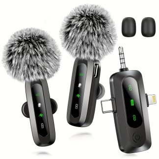 3in 1 Mini Microphone for iPhone for Android for Camera Lightning 3in 1 Wireless Lavalier Mic Utsund LED Display with Noise Cancellation Plug&Play Clip-On, Noise Reduction 12H Battery, 19.81meter Range for YouTube, TikTok, Vlogging, Interviews