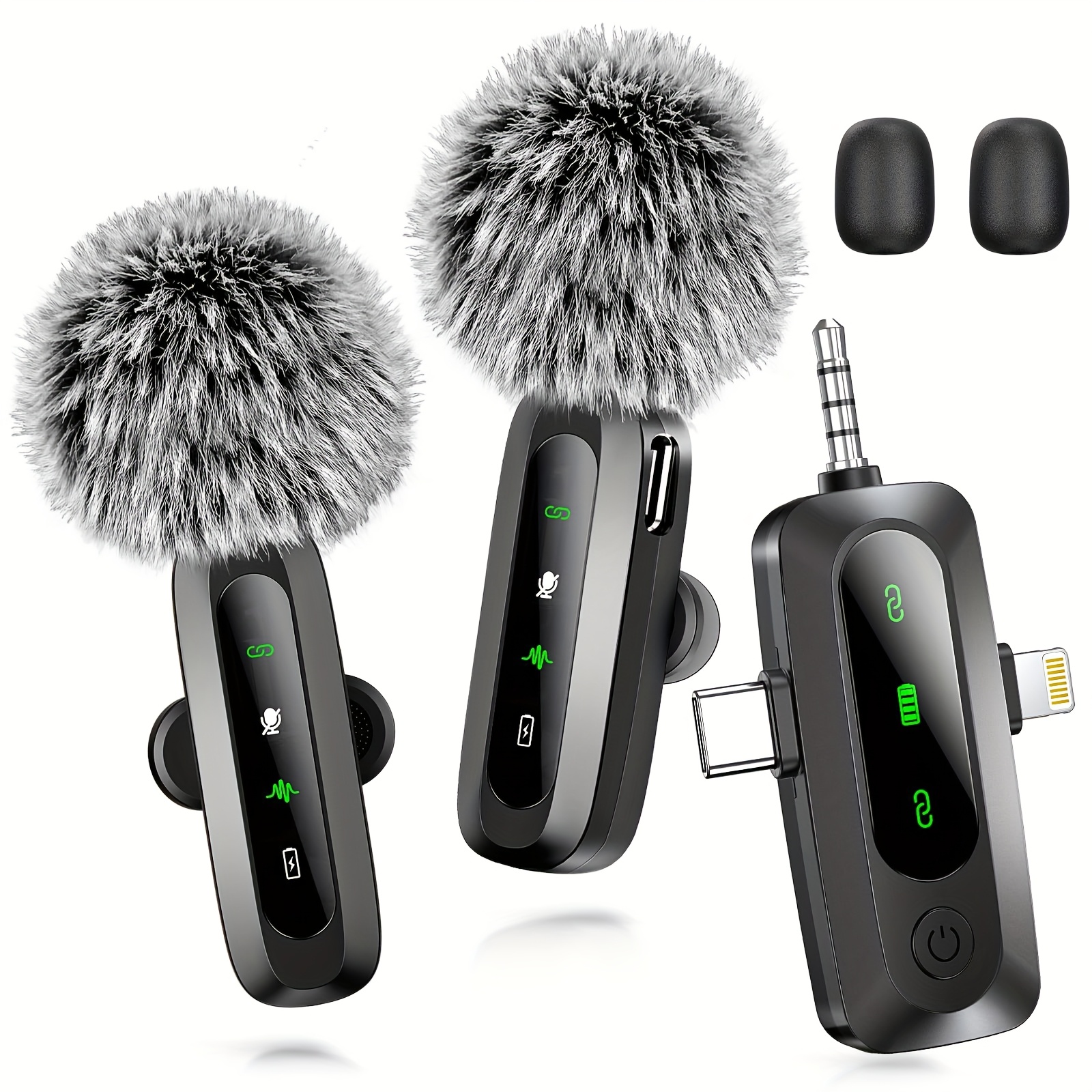 3in 1 Mini Microphone for iPhone for Android for Camera Lightning 3in 1 Wireless Lavalier Mic Utsund LED Display with Noise Cancellation Plug&Play Clip-On, Noise Reduction 12H Battery, 19.81meter Range for YouTube, TikTok, Vlogging, Interviews