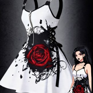 Y2K Women'S Floral Print Dress | Street Casual Spring/Summer Style | Gothic Party Fashion Print Dress | Retro Lace-Up Waist | Zippered V-Neck |, Figure-Flattering Fit