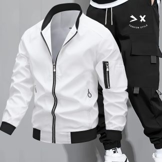 Men's Spring/Autumn Casual Sportswear Set: Workwear Jacket and Cargo Pants 2pcs Set