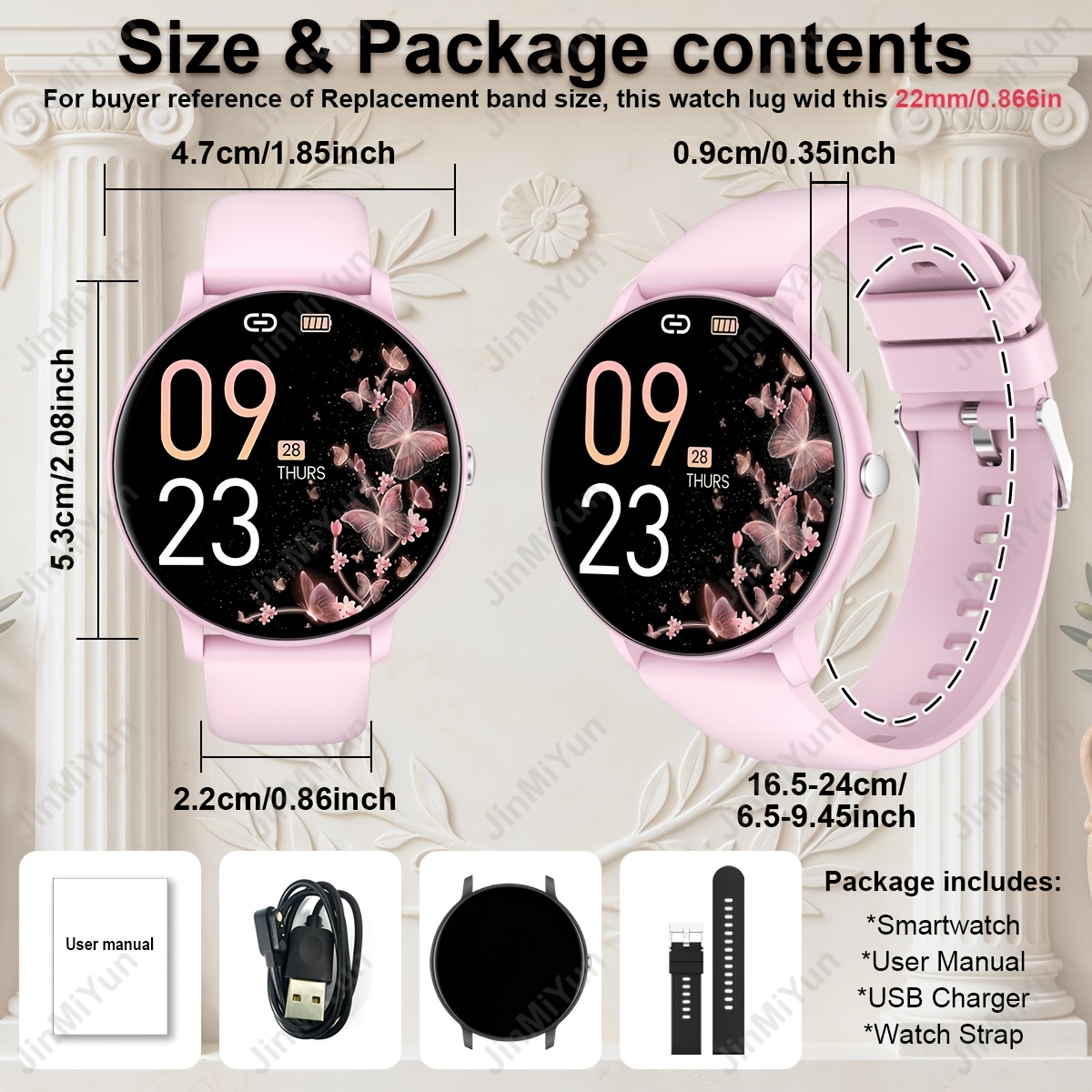Jinmiyun HOT 1.5-Inch Full Screen Touch Smart Watch, Suitable for Men And Women Smart Watch, Wireless Call Answering, Comfortable Breathable Strap, Message Reminder, Remote Photography/Music Playback, Fitness Smart Watch with Exercise Logs - Image 3
