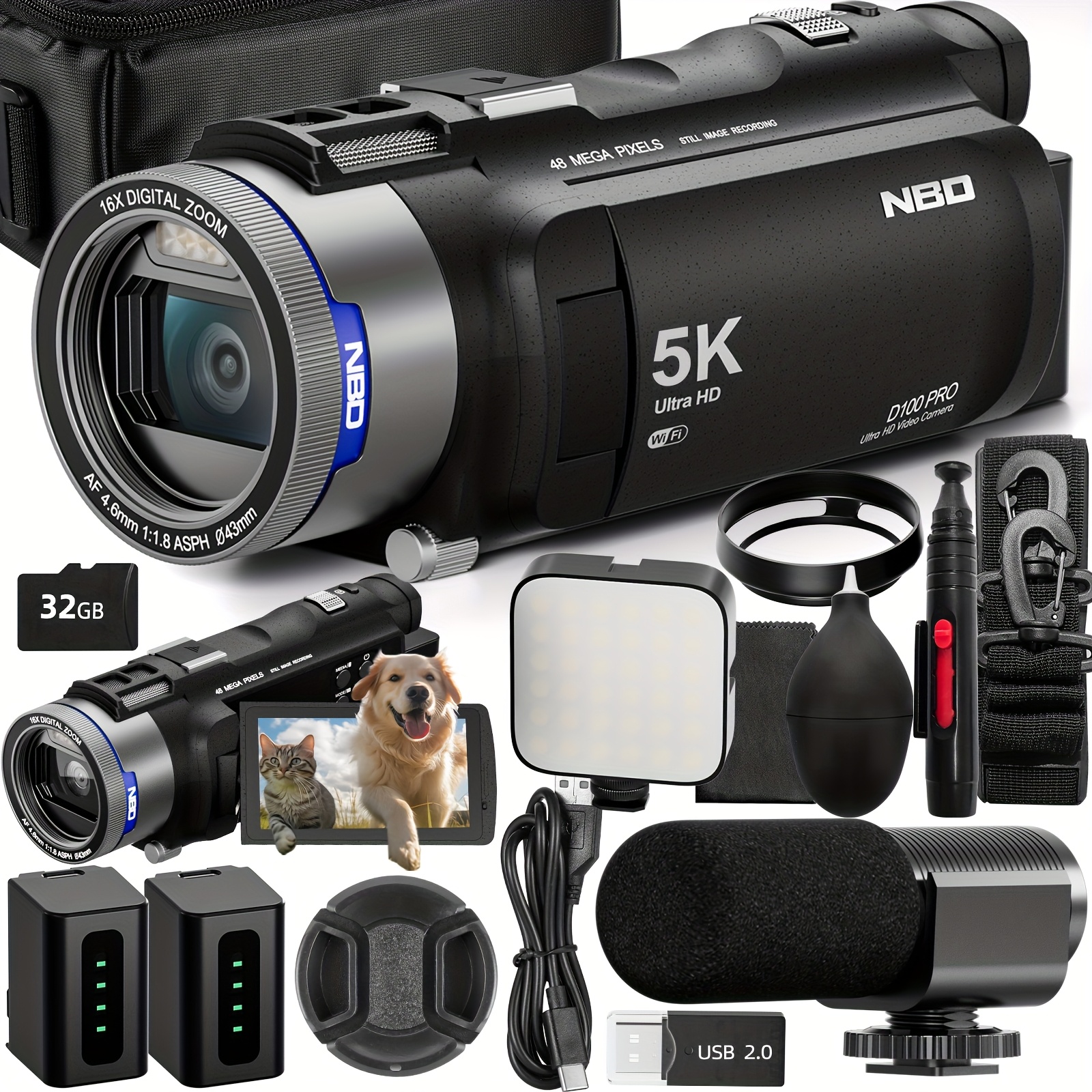NBD 4K Ultra HD Camcorder Video Camera with True 48MP, Vlogging Camera with Wi-Fi & App Control, Video Recorder with 3X Battery Life, 16X Zoom, External Mic, 270° IPS Screen, Suitable for Recording A Better Life.