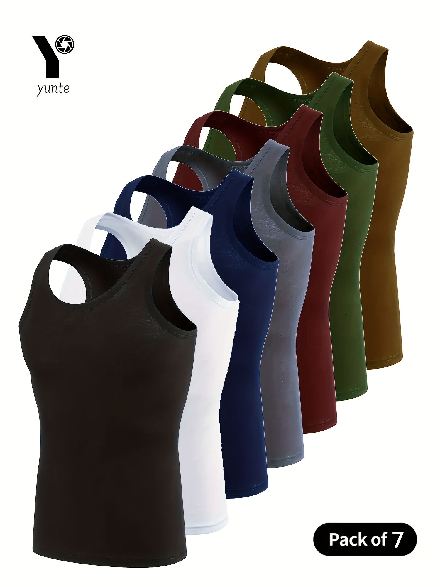 7pcs Men's Tank Tops in 7 Colors: Black, White, Navy, Gray, Maroon, Army Green, and Khaki. Fashionable, Breathable, Comfortable, and Quick-drying Workout Vests. Casual Solid-color Tops for Men's Summer Wear. Men's Sweatshirt Tops