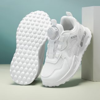 Kids' Twisting Button Mesh Athletic Shoes, Breathable Soft-Sole Anti-Slip Casual Sneakers
