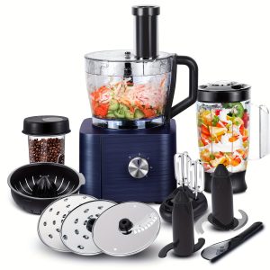 Food Processor 11-in-1 with Chopping Blending Kneading Grinding Whisking Juicing, 1100W, 3 Speeds Plus Pulse, 3.2L Bowl and 1.5L Jug Blender