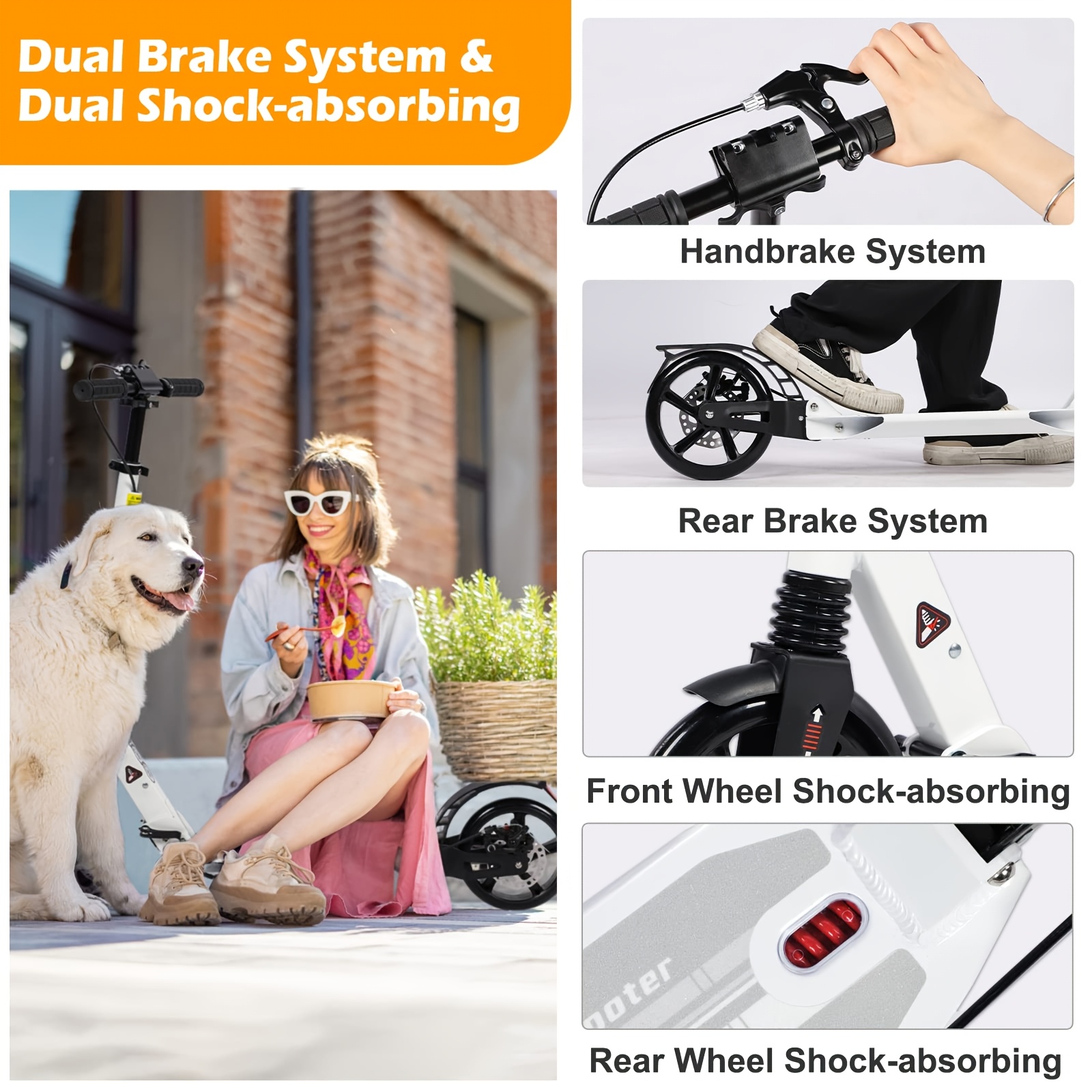 Adult Kick Scooter, Non-Motorized with 200 Mm Large Wheels, Features Disc Brakes, Back Strap, And Double Suspension, Foldable Design, Without Battery - Image 10