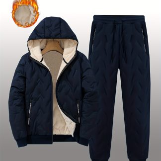 Men'S Winter Fleece-Lined Thickened Hooded Cardigan Casual Athletic Set