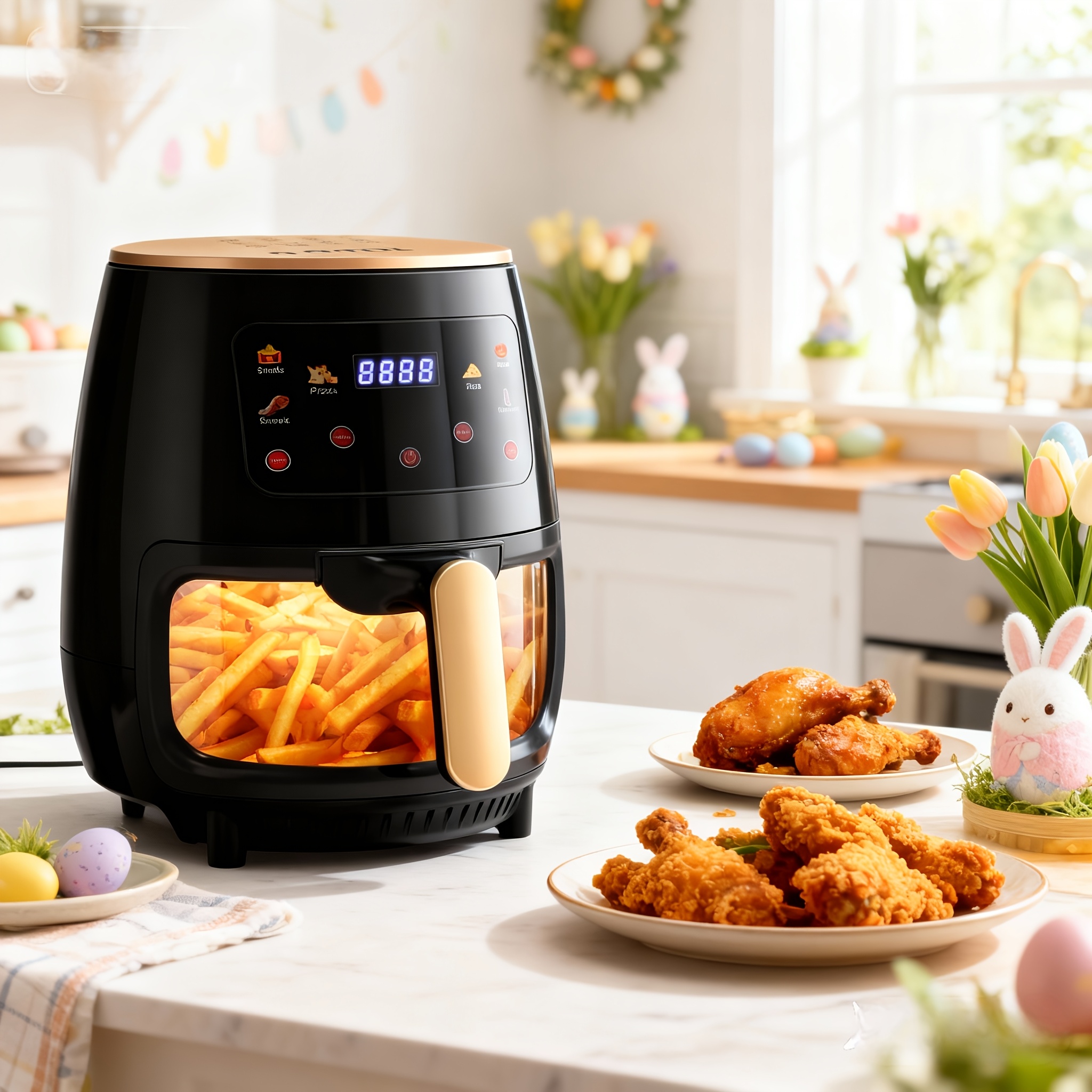 6-Liter Large Capacity Air Fryer with a Viewing Window, 1400W Air Fryer Featuring a Glass Frying Basket to Observe Cooking Progress, Oil-Free, 6-In-1 Programs, 60-Minute Timer, Adjustable Temperature, And Dishwasher-Safe Additions