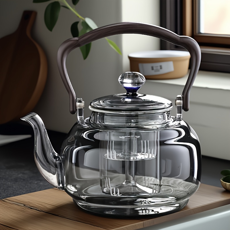 1pc Ash Lifting Kettle 1100Ml High Borosilicate Glass Home Hot Pot Steaming Cooking Tea Fruit Tea Boiling Kettle Ash Large Capacity with Handle Cold Resistant Heat Resistant Steaming Cooking All-In-One Tea Lifting Kettle