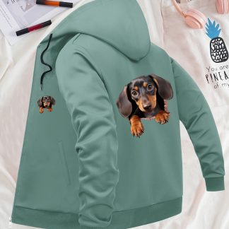 Classic Solid Color Women'S Hooded Zip-Up Jacket with Long Sleeves And a Casual Print