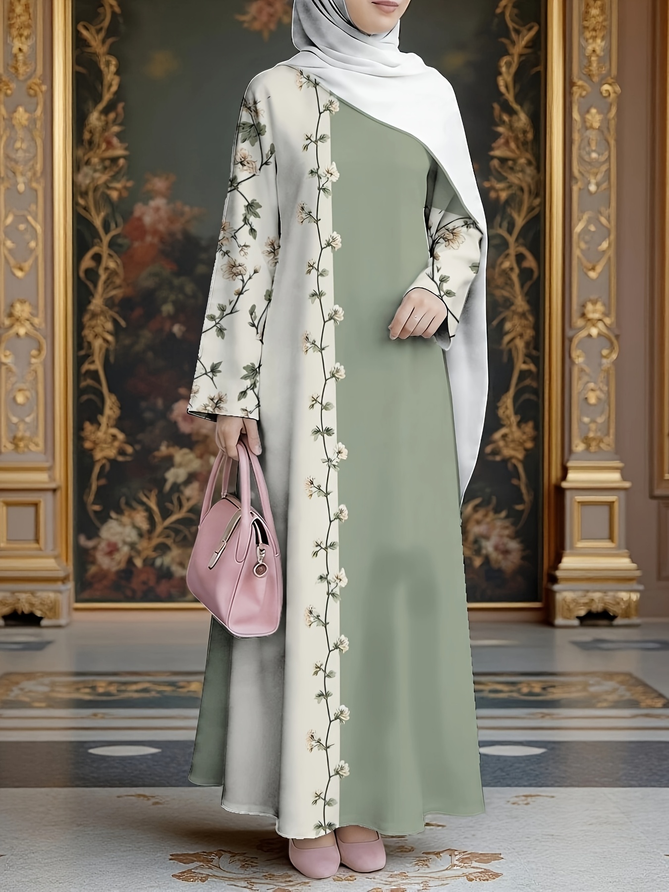 2026 Special Collection, Muslim Women's Long Dress, Middle Eastern Traditional Cultural Attire, Suitable for Malaysian Women, Comfortable and Breathable Digital Print Fabric, Digital Print (Headscarf Accessory Not Included) - Image 5