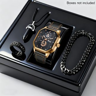 4pcs Men's Fashionable and Elegant Watch Set with Versatile Bracelet, Ring, and Necklace - The Perfect Gift for Him on Father's Day or Birthday