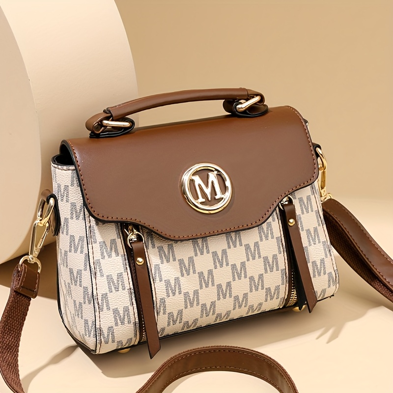 Women'S Fashion Old Flower Elegant Letter Pattern Decoration Crossbody Bag, Large Capacity Academy Style Color Matching Design Shoulder Bag, Multi-Pocket Multi-Zipper Tote Bag, Multi-Functional Handbag Suitable for Work, Shopping And Dining - Image 8