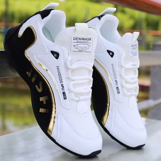 Men'S Fashion Sneakers - Casual Athletic Shoes with Golden Accents, Breathable Uppers, Trendy Design, Lace-Up Closure, Round Toe, Low-Top Silhouette, Fabric Lining, Perfect for Casual Outfits And Outdoor Activities