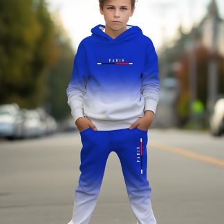 Boys' Fashion 3D Printed Hooded Sweatshirt with Kangaroo Pocket and Long Pants, Cool Gradient Color Gift for Boys, Perfect for Outdoor