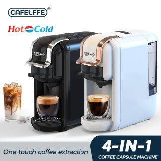 Cafelffe 4-in-1 Capsule Coffee Machine, 20Bar Automatic for home Coffee Maker With Hot & Cold Brewing, Compatible With Nes*/DG* Capsules/ESE Pods/ Ground Coffee, Instant Heating Forfast Brewing, Compact Size, Suitable For Home