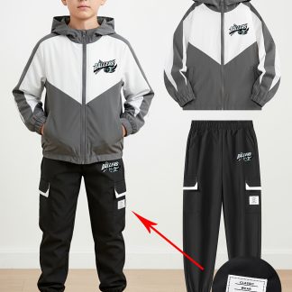 Boys' Casual Outfit, Contrast Jacket And Solid Color Ankle Pants, Basketball Print Design, Fashionable And Easy, Suitable for Children Over 3 Years Old, And for Daily Casual Wear, Outdoor Play, Running, Cycling, And Other Sports, for Outdoor