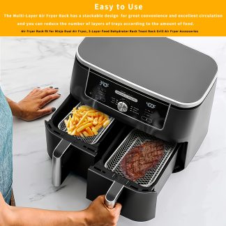 Additions for Air Fryer Including a Grill Basket with Two Layers, Made of 304 Stainless Steel, Designed for Stacking Chicken Wings And Toasting