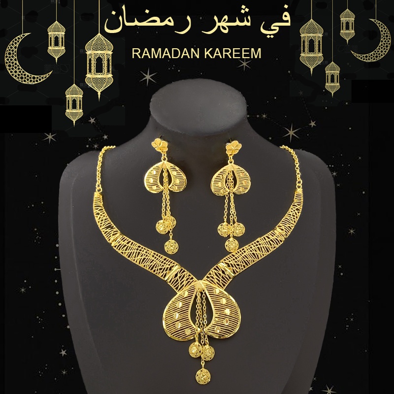 2025 New Bohemian 2pcs Hollow Flower Tassel Earrings and Necklace Elegant Ladies Jewelry Set, Perfect for Dubai Bridal Wedding Anniversary Gift, Valentine's Day, Christmas Eid, Daily Present for Wife, Family, Girlfriend - Image 2