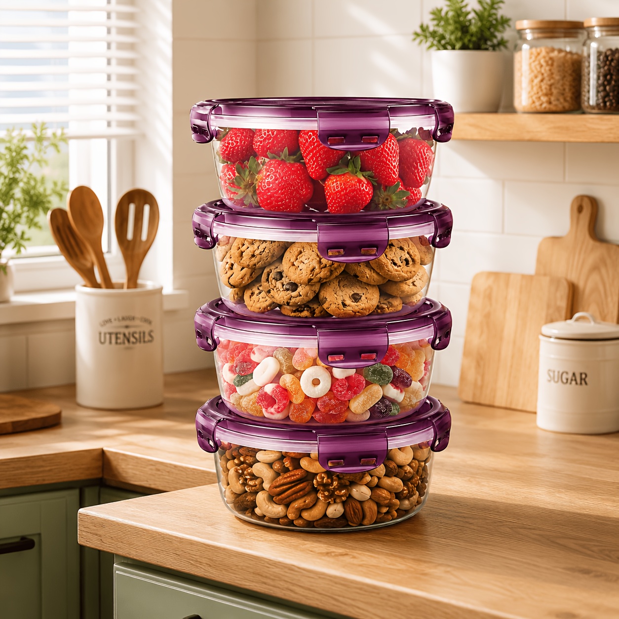 8pcs Stackable Kitchen Storage Containers with 4 Bowls And 4 Lids, Multifunctional Reusable Salad Bowls for Meal Prep, 400Ml Lunch Boxes, Kitchen Food Storage, Freshness Preservation, Kitchen Organization, Meal Prep Containers, Compact