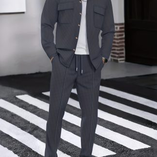 Spring and Autumn Men's Long Sleeved Pants Comfortable Casual Daily Commuting Hardcore Street Style Flip Collar Jacket Long Sleeved Coat and Versatile Pants Men's 2pcs Set