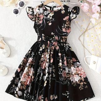 Girly Heart Overload, Fresh Floral Dress, Puff Sleeve And Waist Bow, Casual Elegant Cute