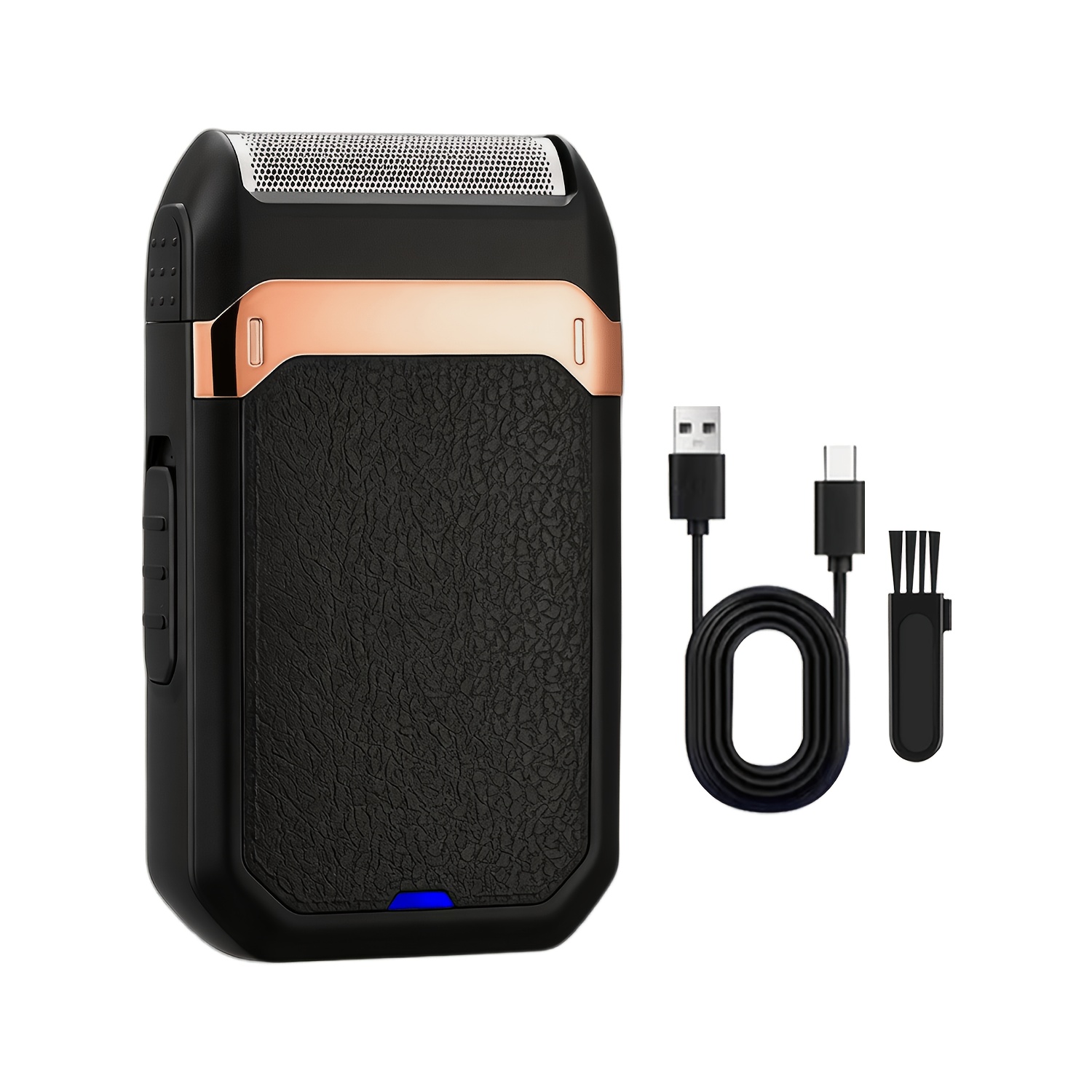 Men's Electric Shaver-USB Rechargeable Portable Shaver, Lychee Skin Pattern Body, Rose Golden Embellishments, Equipped with Side Trimmers, Reciprocating Aluminum Foil Shaver, Ideal Gift for Boyfriends, Fathers or Brothers, - Image 5