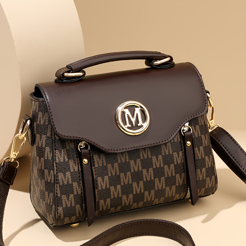 Women'S Fashion Old Flower Elegant Letter Pattern Decoration Crossbody Bag, Large Capacity Academy Style Color Matching Design Shoulder Bag, Multi-Pocket Multi-Zipper Tote Bag, Multi-Functional Handbag Suitable for Work, Shopping And Dining - Image 2