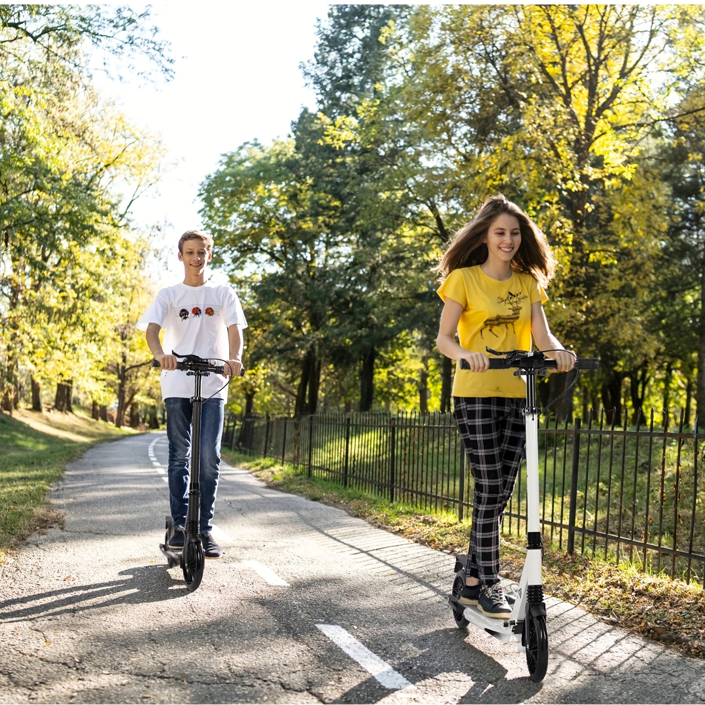 Adult Kick Scooter, Non-Motorized with 200 Mm Large Wheels, Features Disc Brakes, Back Strap, And Double Suspension, Foldable Design, Without Battery - Image 6