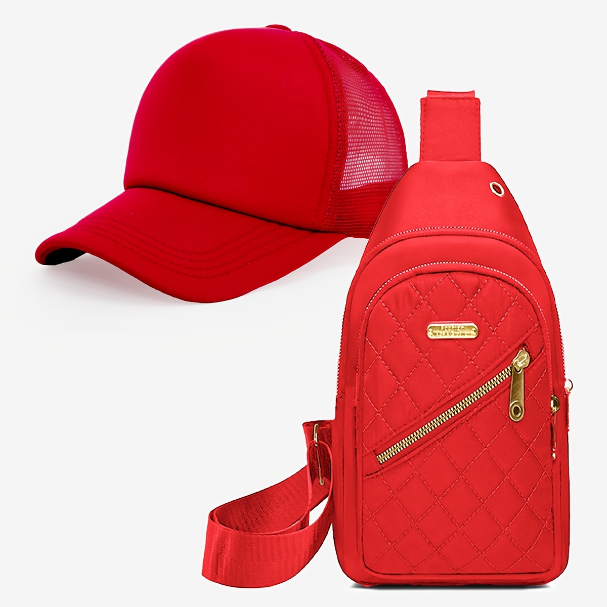 A Set of 2pcs for Adult Birthday And Holiday Gifts, Featuring a Classic And Versatile Sponge Mesh Cap And a Large Capacity Shoulder Bag. This Casual Outdoor Baseball Cap Is Perfect for And Can Be Easily Stored in a Portable Wallet - Image 4