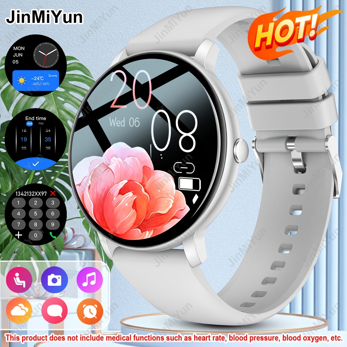 Jinmiyun HOT 1.5-Inch Full Screen Touch Smart Watch, Suitable for Men And Women Smart Watch, Wireless Call Answering, Comfortable Breathable Strap, Message Reminder, Remote Photography/Music Playback, Fitness Smart Watch with Exercise Logs - Image 6