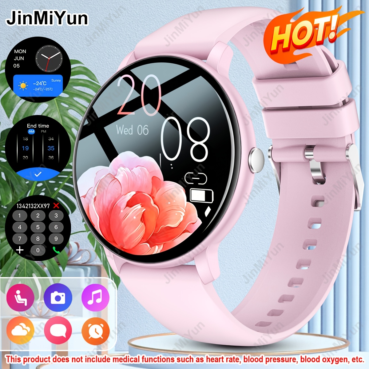 Jinmiyun HOT 1.5-Inch Full Screen Touch Smart Watch, Suitable for Men And Women Smart Watch, Wireless Call Answering, Comfortable Breathable Strap, Message Reminder, Remote Photography/Music Playback, Fitness Smart Watch with Exercise Logs