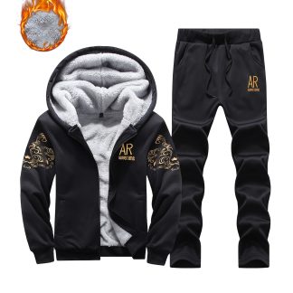 Winter -Lined Thickened Men's Cardigan Casual Sportswear Set