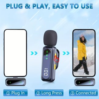Type-C Port Professional Wireless Lavalier Microphone for Smartphones, Laptops, And Cameras, Easy to Use with LED Power Indicator, Ideal Wireless Microphone for Content Creators, Live Streaming, And Podcasting