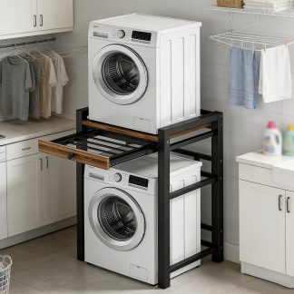 Washer Cabinet With Pull-out Towel Rack - Washer/dryer Combo, With A Shelf Above The Washing Machine, 300 Kg Load Capacity, 75 X 65 X 104 Cm, Black.