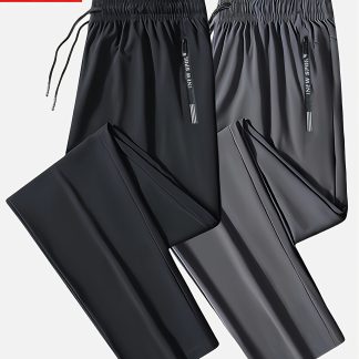 2pcs Men's Casual Jogger Pants for Spring/Summer, Cool and Comfortable with Zippered Pockets, Fashionable Straight-Leg Men's Athletic Trousers, Suitable for Summer Sports, Outdoor and Daily Wear, Ideal Gift