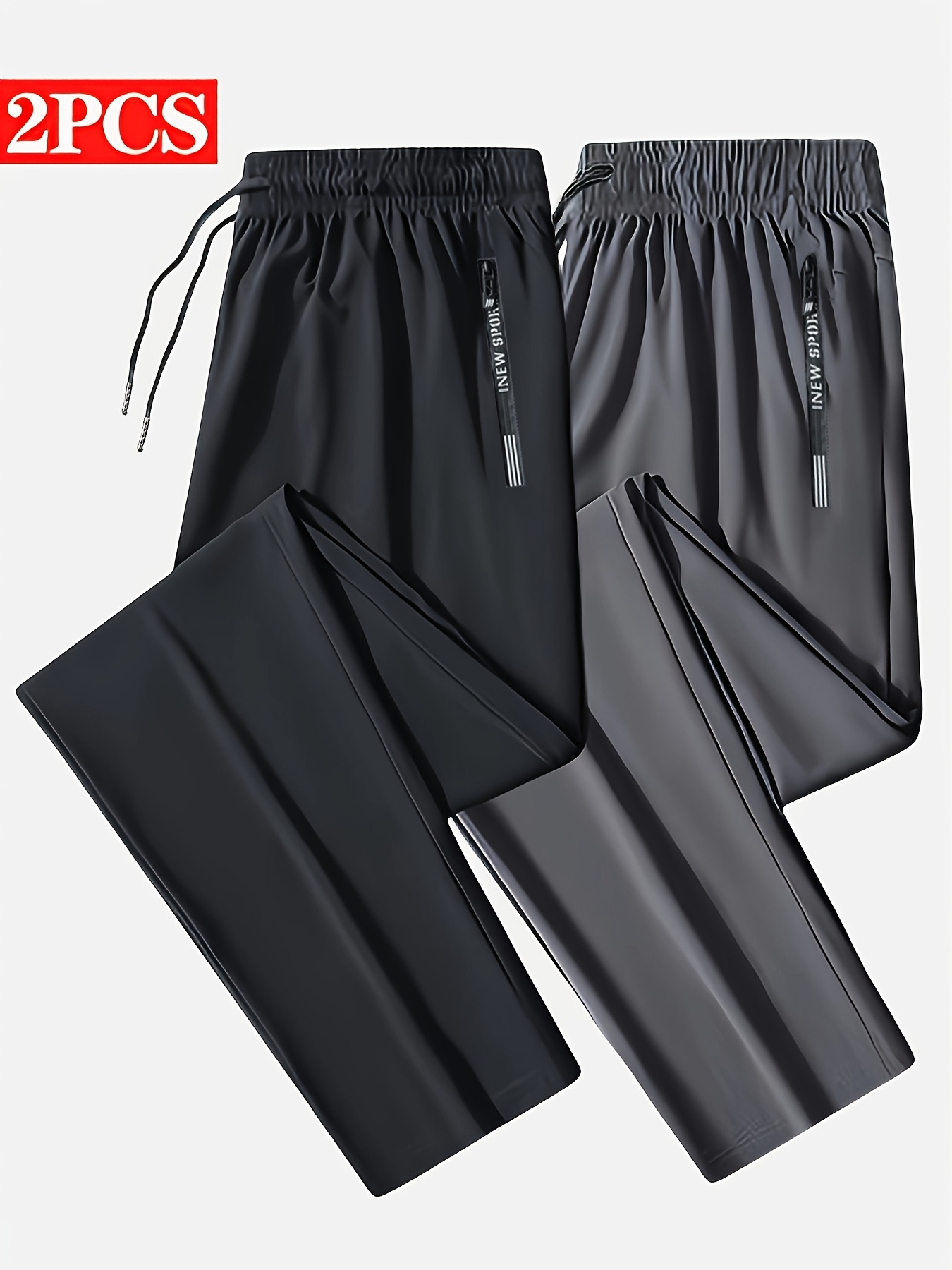 2pcs Men's Casual Jogger Pants for Spring/Summer, Cool and Comfortable with Zippered Pockets, Fashionable Straight-Leg Men's Athletic Trousers, Suitable for Summer Sports, Outdoor and Daily Wear, Ideal Gift
