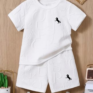 Cross-Border Spring/Summer New Boys' Casual Letter Pattern Trendy Set + Short Sleeve Shorts Set, Perfect for Outdoor
