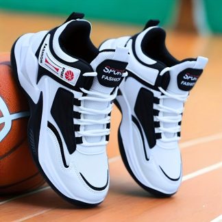 High-Top White Mesh Sneakers, Men'S Casual Athletic Running Shoes, Fashionable Versatile Basketball Shoes