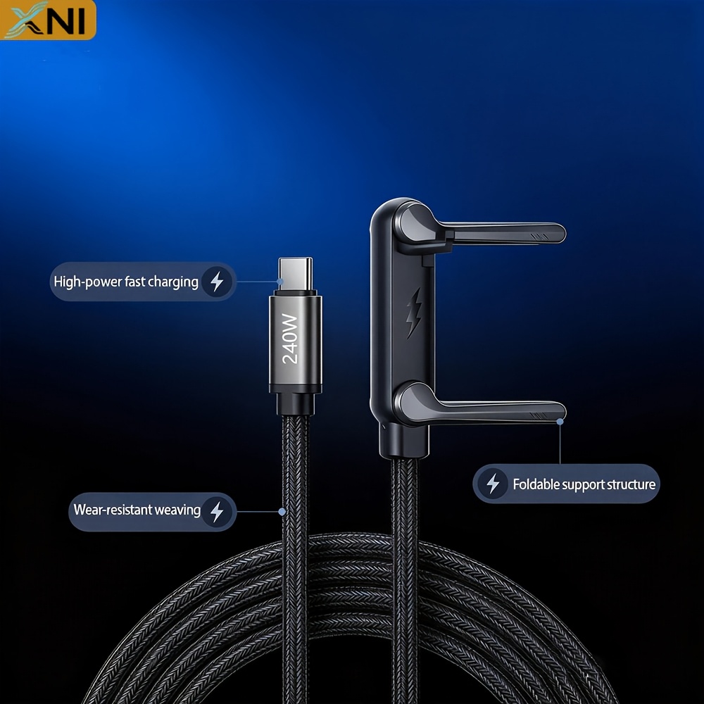 XNI 240W Foldable Phone Stand with Dual Type-C Super Fast Charging Cable, Angled Design for Hands-Free Use, Desktop Phone Holder, Compatible with Huawei, Xiaomi, Honor, and Laptops, Fast Charging Cable - Image 2