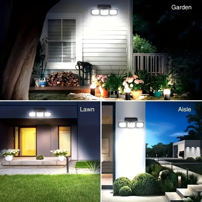 Three Heads, Outdoor Solar Street Lights, Solar Garden Wall Lights, IP44, 3 Lighting Modes with Human Body Induction, Suitable for Courtyards, Stadiums, Playgrounds, Hotels, Gardens, Garages, Backyards, Terraces, Passages - Image 7