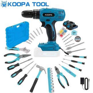 KOOPA TOOL Handheld Impact Drill Power Tool, 25+3 Adjustable Torque Settings, 2 Gear Speed Multifunctional Screwdriver, Can Be Equipped with Portable Plastic Box Set, Suitable for Home Daily