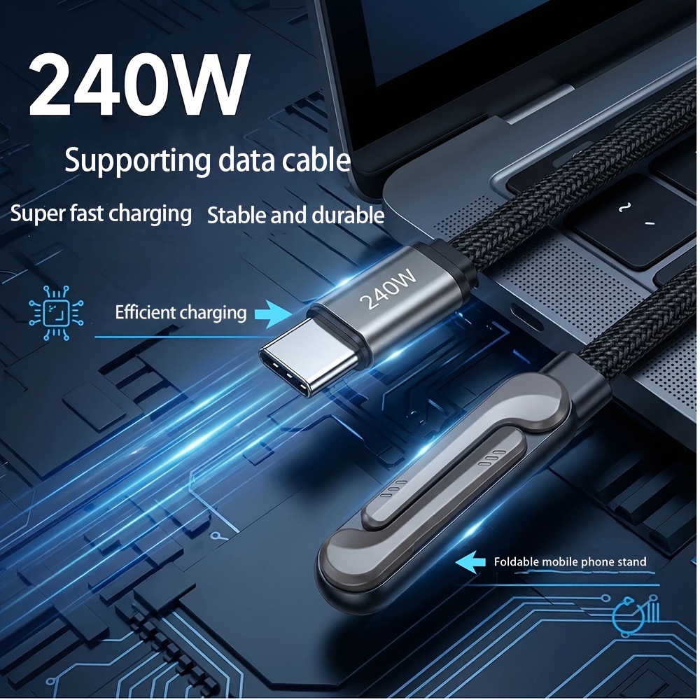 XNI 240W Foldable Phone Stand with Dual Type-C Super Fast Charging Cable, Angled Design for Hands-Free Use, Desktop Phone Holder, Compatible with Huawei, Xiaomi, Honor, and Laptops, Fast Charging Cable - Image 3