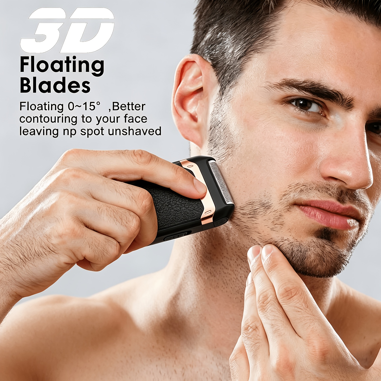 Men's Electric Shaver-USB Rechargeable Portable Shaver, Lychee Skin Pattern Body, Rose Golden Embellishments, Equipped with Side Trimmers, Reciprocating Aluminum Foil Shaver, Ideal Gift for Boyfriends, Fathers or Brothers, - Image 2